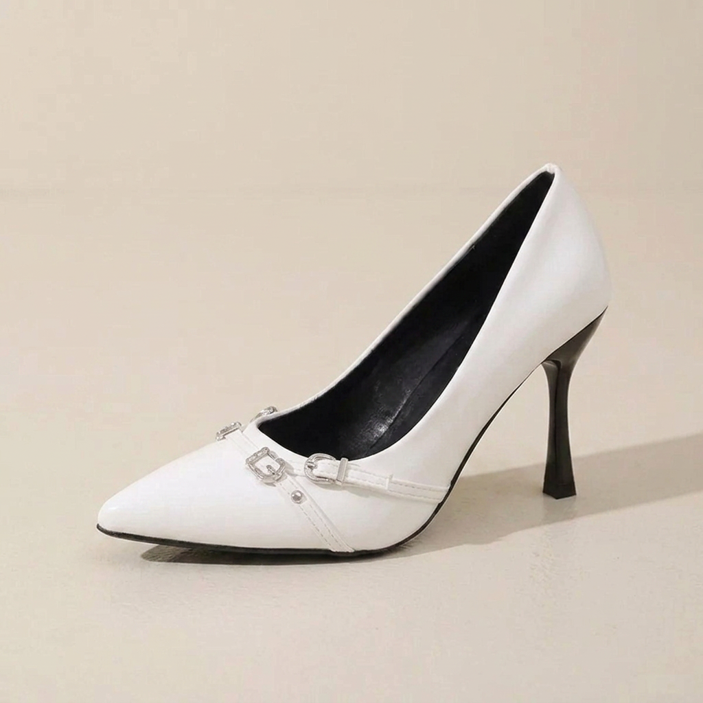 CleanGirlStore Point Toe High Heels Pumps - White - Single Front