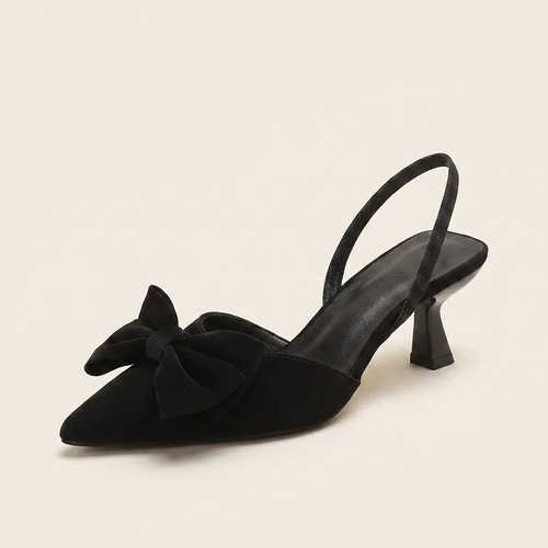 CleanGirlStore Bow Point Toe Kitten Heels Pumps - Black - Single Front