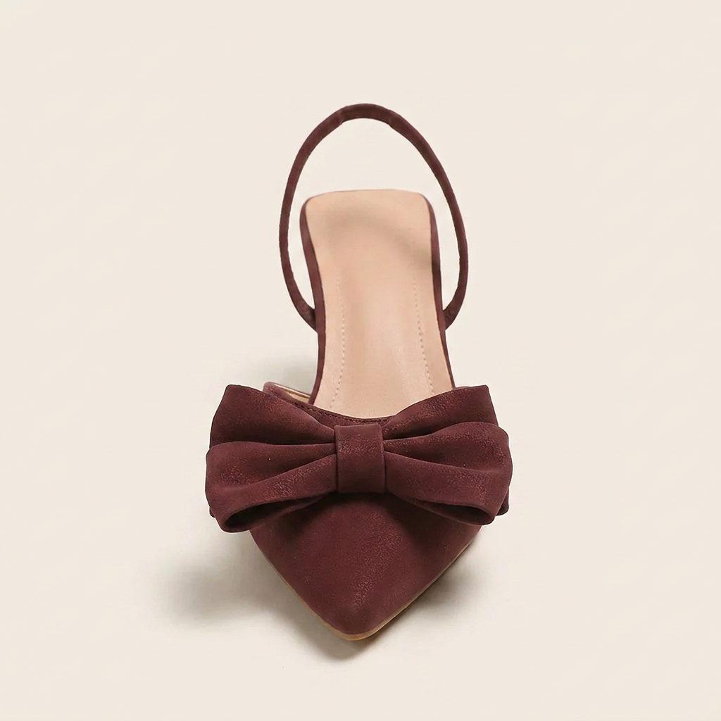 CleanGirlStore Bow Point Toe Kitten Heels Pumps - Red - Single Front