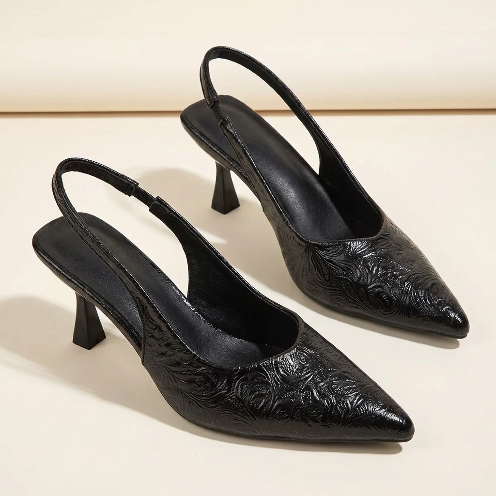 CleanGirlStore Point Toe Slingback Pumps - Black - Front