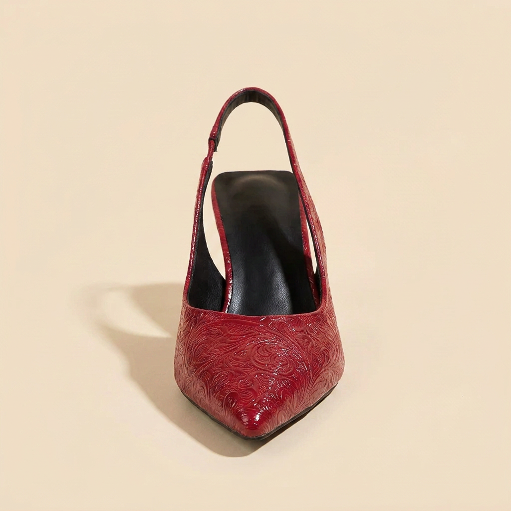 CleanGirlStore Point Toe Slingback Pumps - Red - Single Front