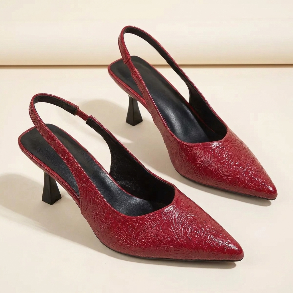 CleanGirlStore Point Toe Slingback Pumps - Red - Front