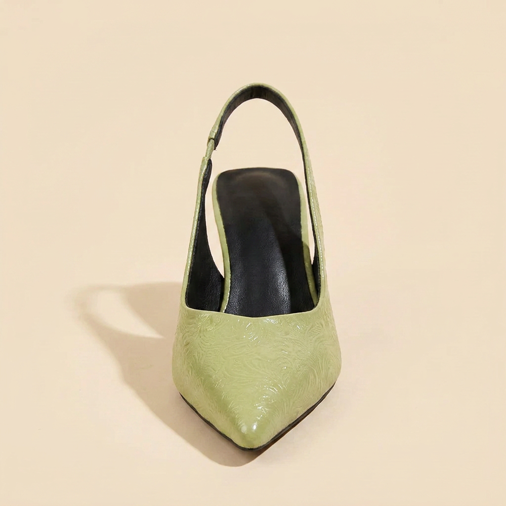 CleanGirlStore Point Toe Slingback Pumps - Green - Single Front