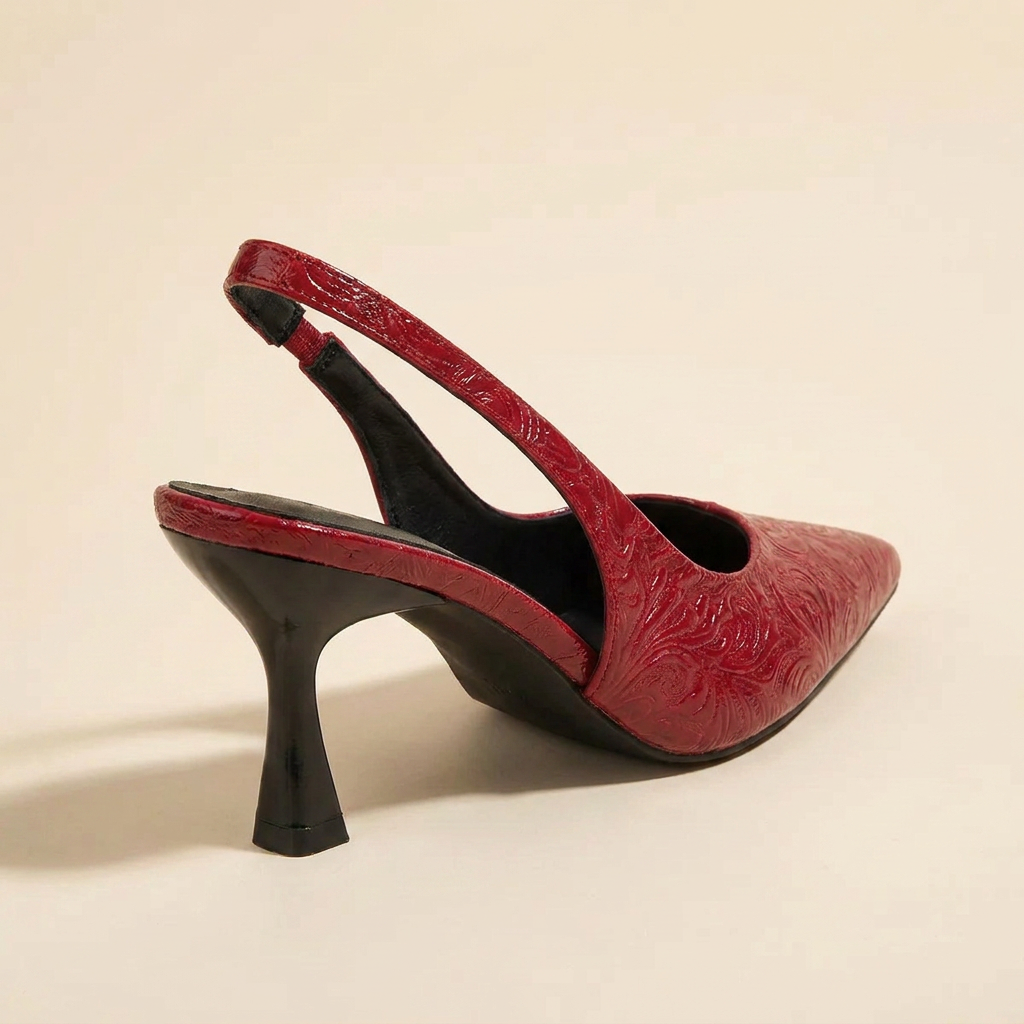CleanGirlStore Point Toe Slingback Pumps - Red - Back