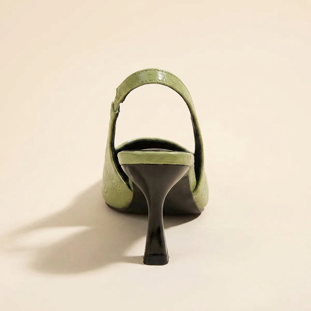CleanGirlStore Point Toe Slingback Pumps - Green - Back