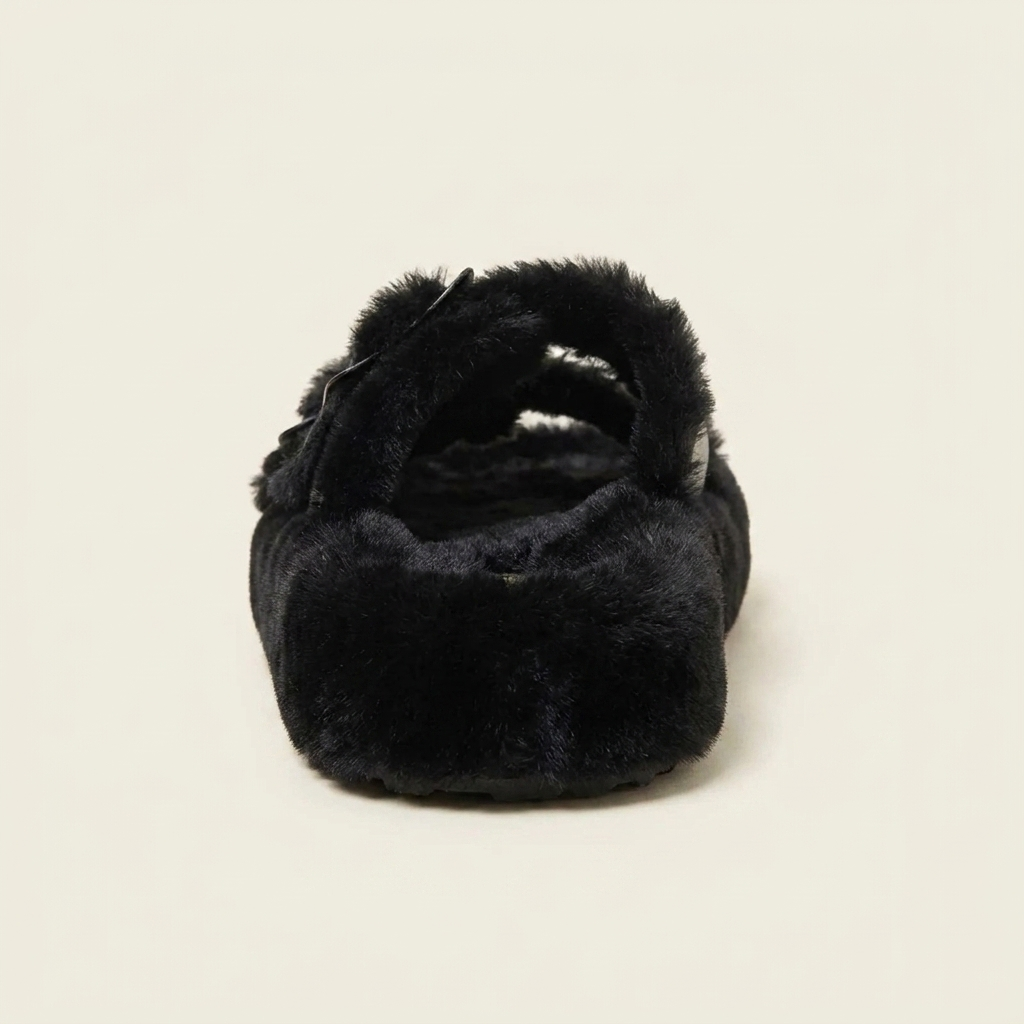 CleanGirlStore Fuzzy Buckle Detail Slippers - Black - Back