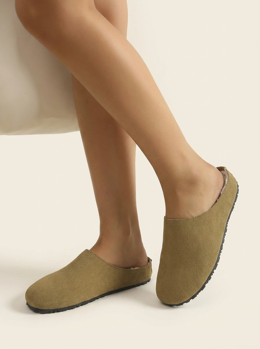CleanGirlStore Round Toe Flats Slippers - Camel - Model