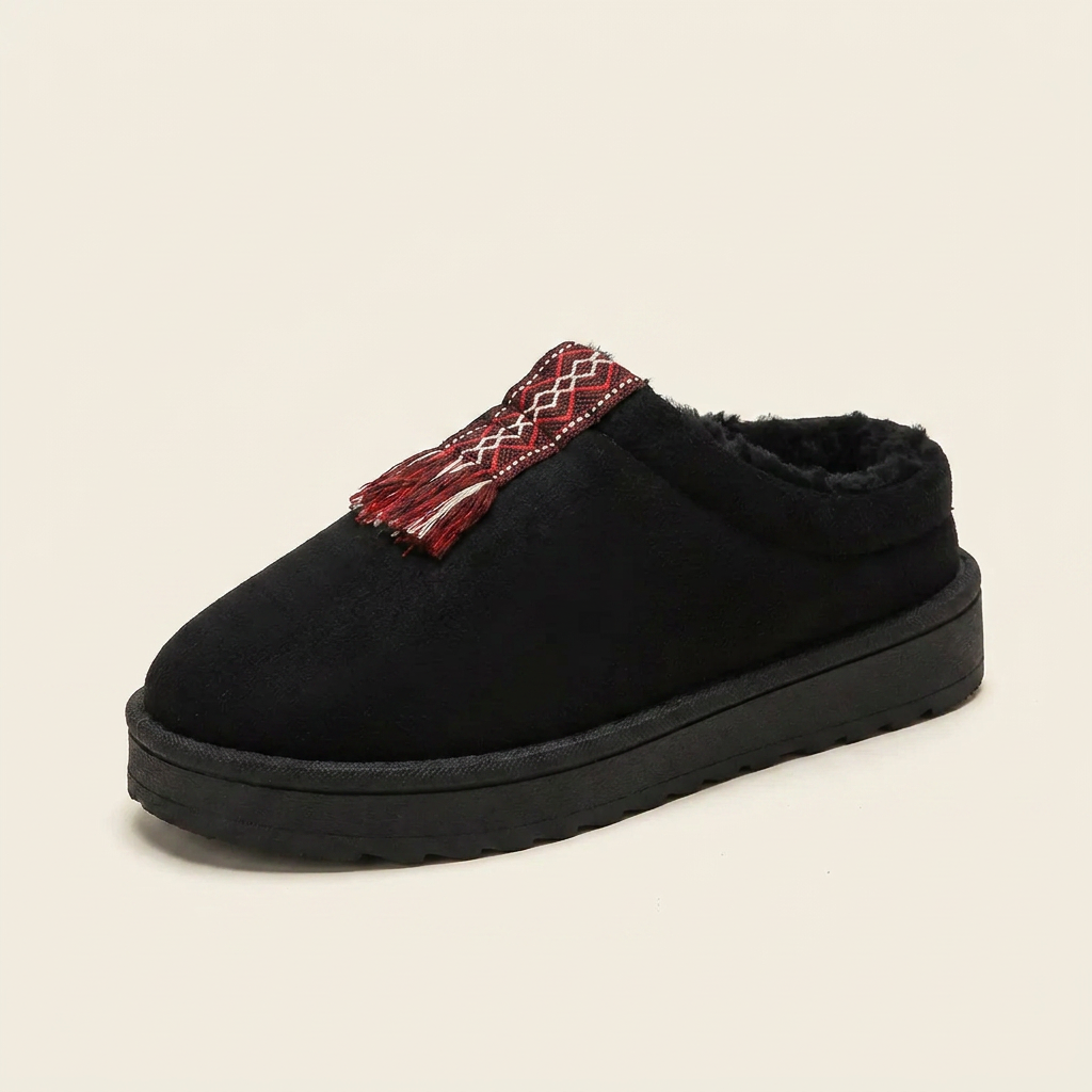 CleanGirlStore Round Toe Platform Slippers - Black - Single Front
