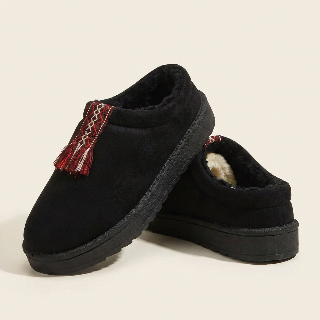 CleanGirlStore Round Toe Platform Slippers - Black - Front