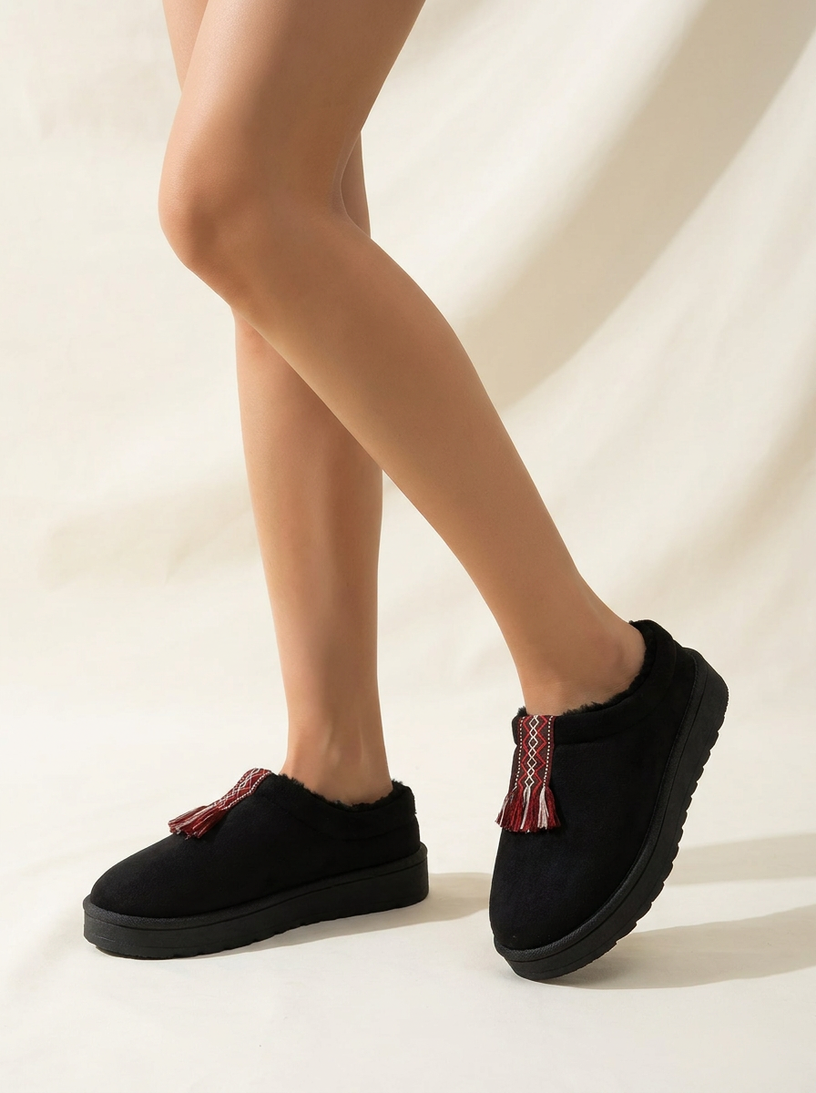 CleanGirlStore Round Toe Platform Slippers - Black - Model