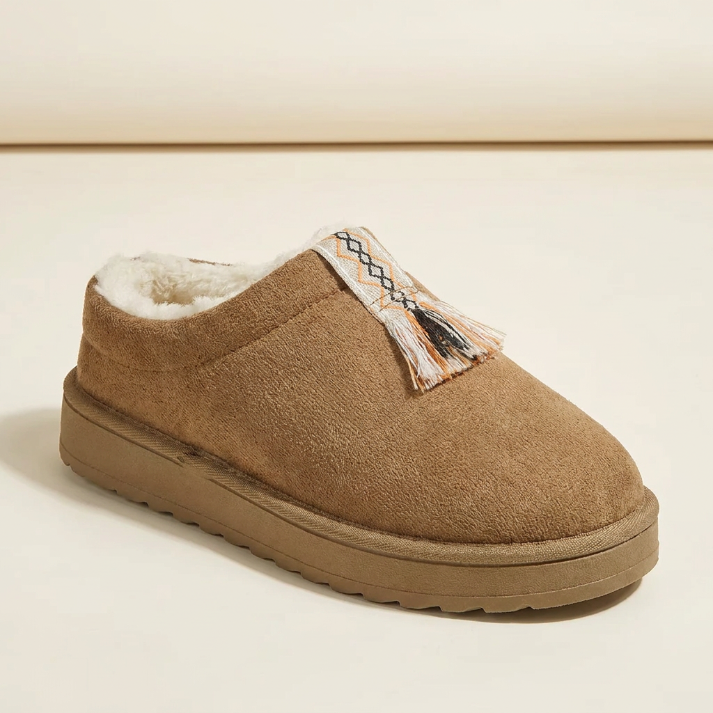 CleanGirlStore Round Toe Platform Slippers - Camel - Single Front