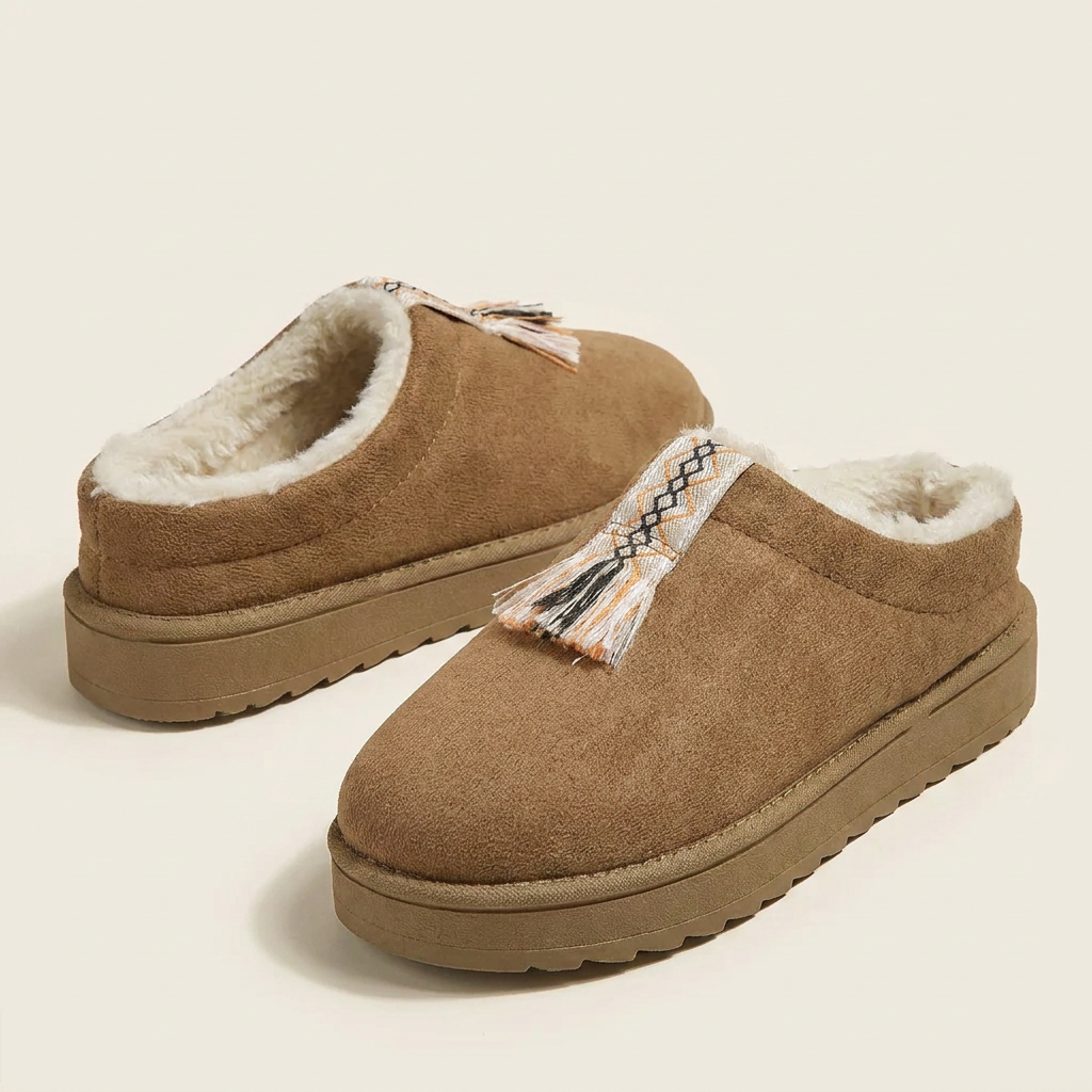 CleanGirlStore Round Toe Platform Slippers - Camel - Front
