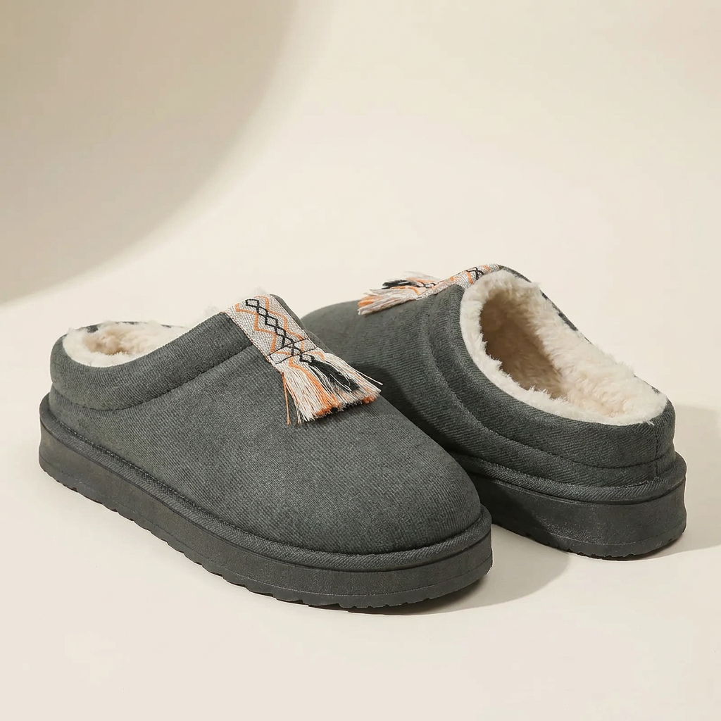 CleanGirlStore Round Toe Platform Slippers - Gray - Front
