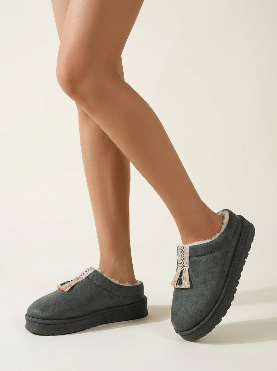 CleanGirlStore Round Toe Platform Slippers - Gray - Model