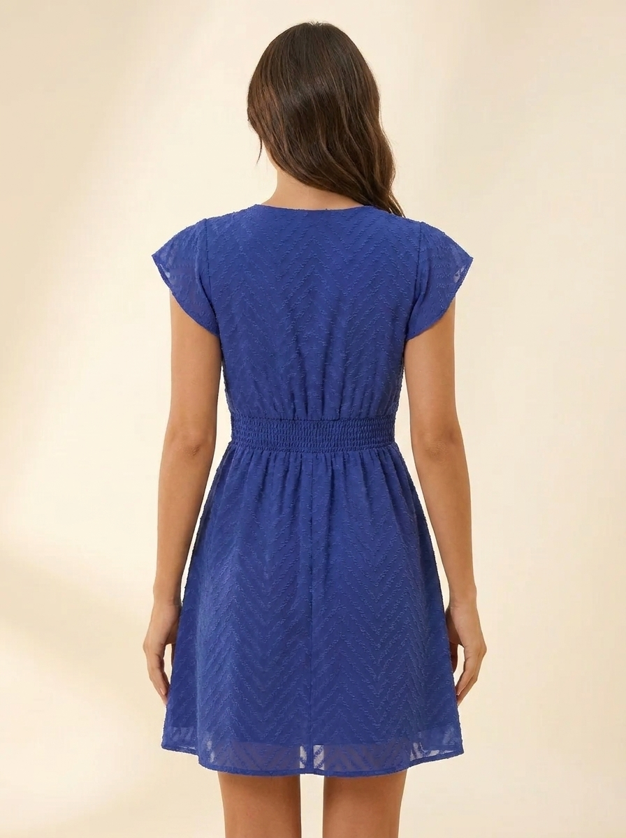 V-Neck Ruffle Mini Dress — Royal Blue Back