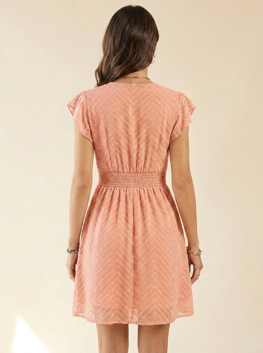 V-Neck Ruffle Mini Dress — Watermelon Pink Back