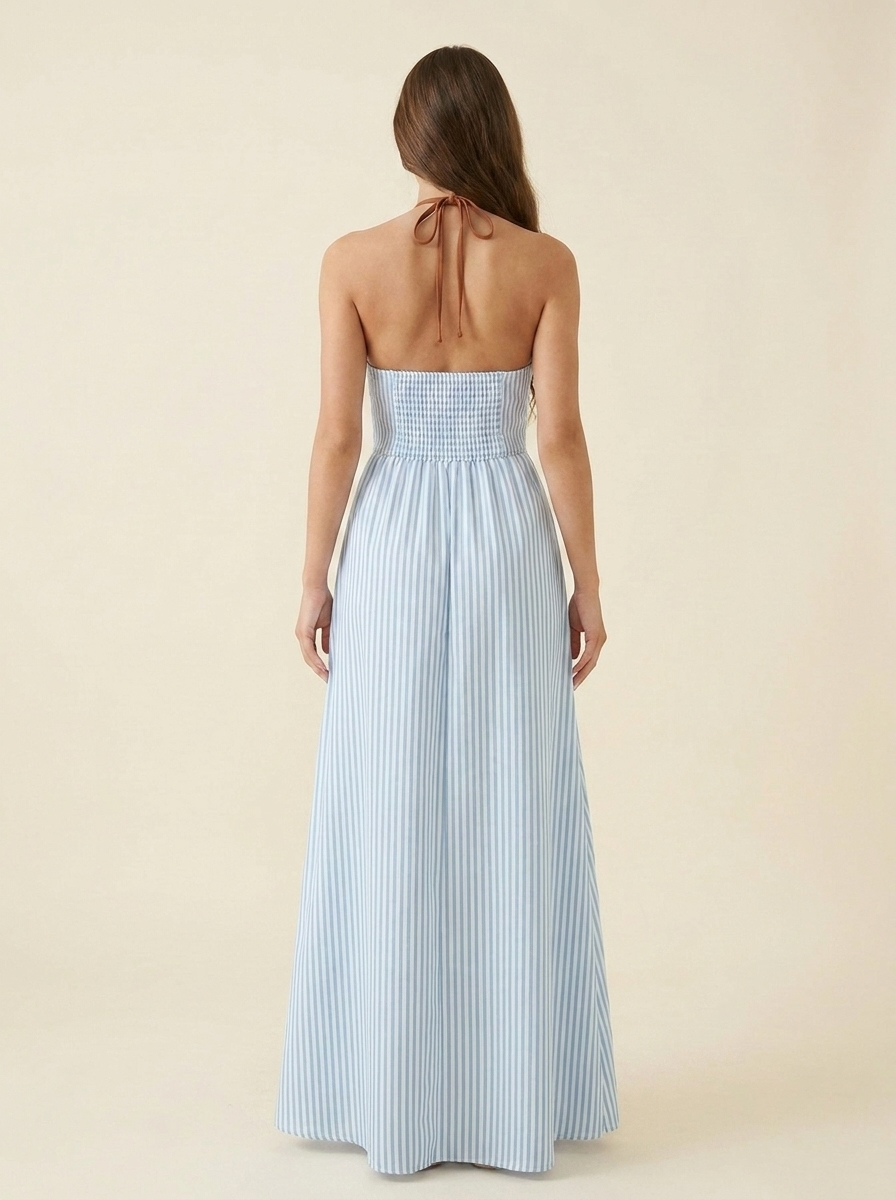 Striped Halter Maxi Dress — Blue Back