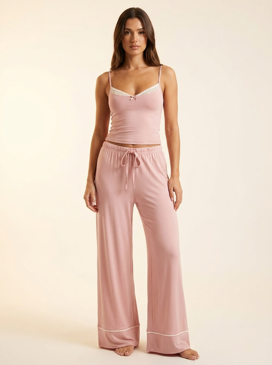 Lace Cami & Pants Set - Dusty Pink - Front