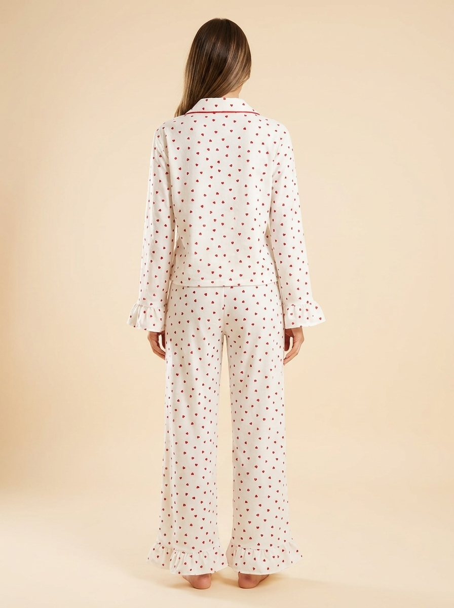 Heart Print Lounge Set - White - Back