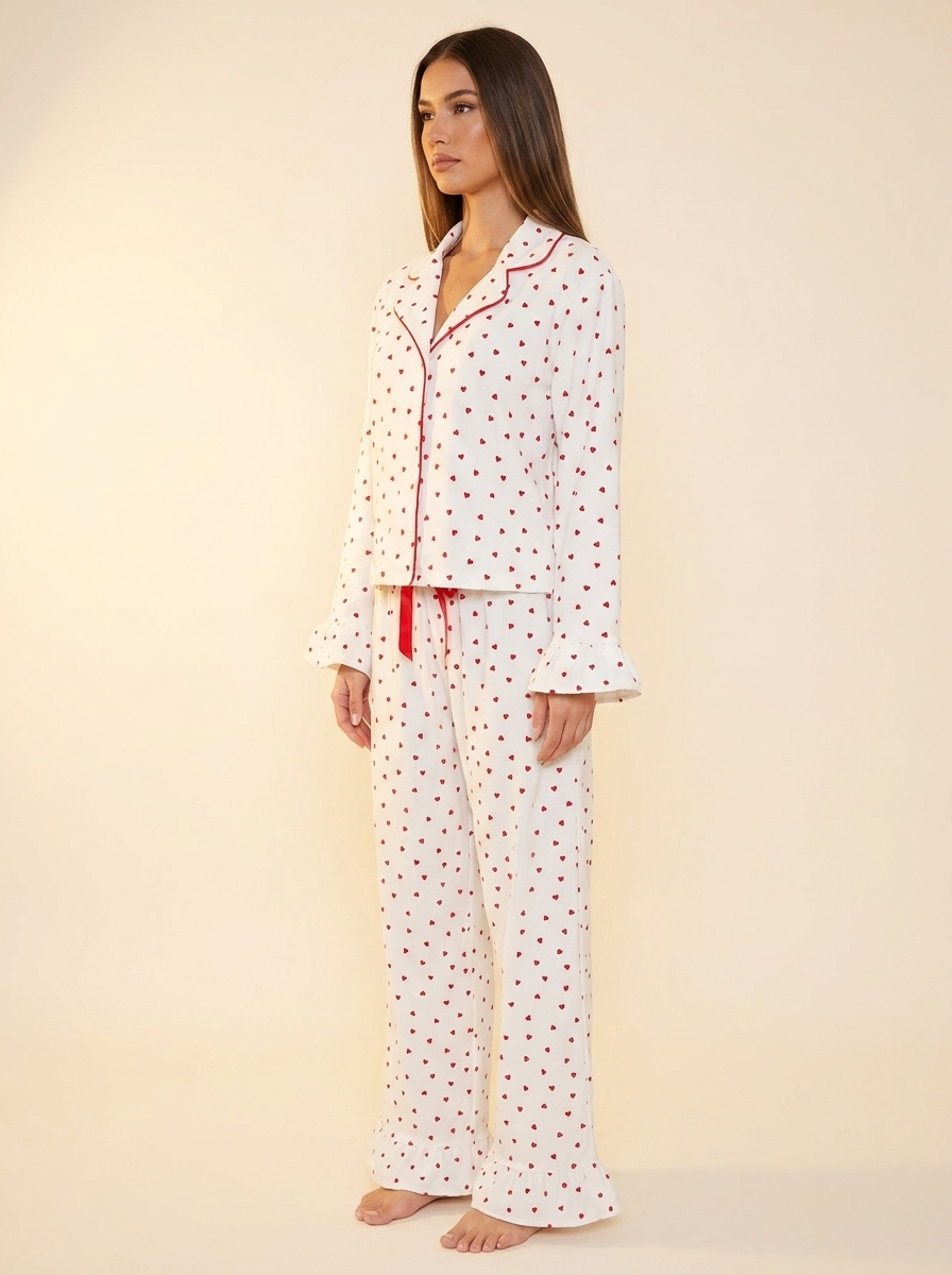 Heart Print Lounge Set - White - Side