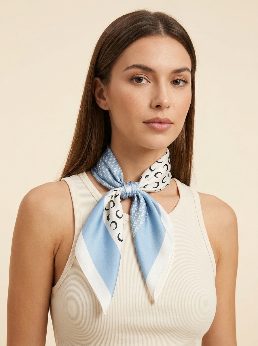 Printed Silk Scarf - Light Blue - Model