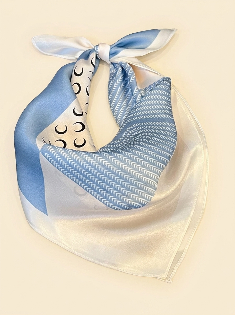 Printed Silk Scarf - Light Blue - Bow