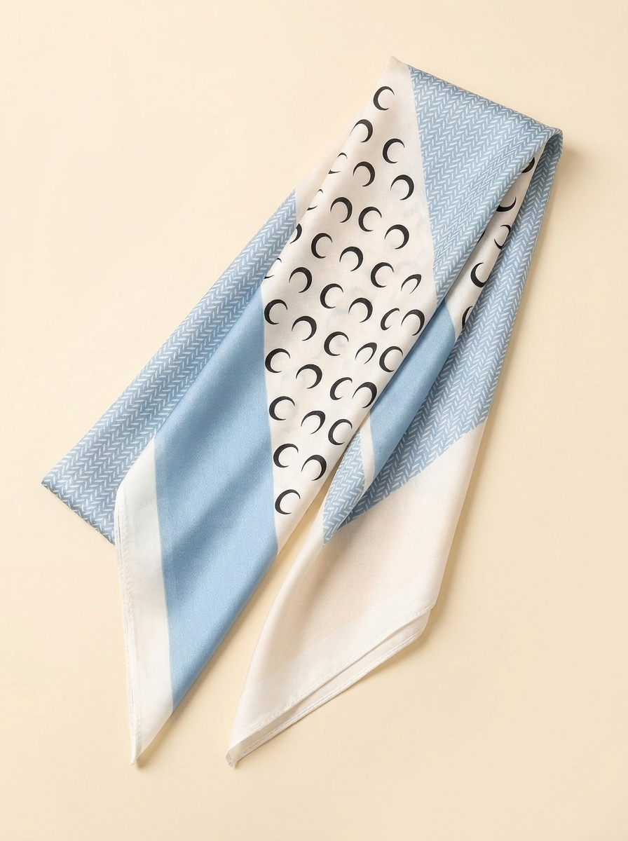 Printed Silk Scarf - Light Blue - Folded