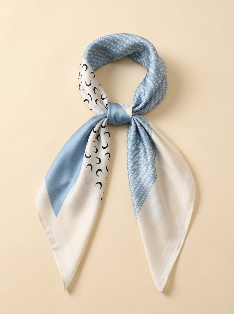 Printed Silk Scarf - Light Blue - Knot