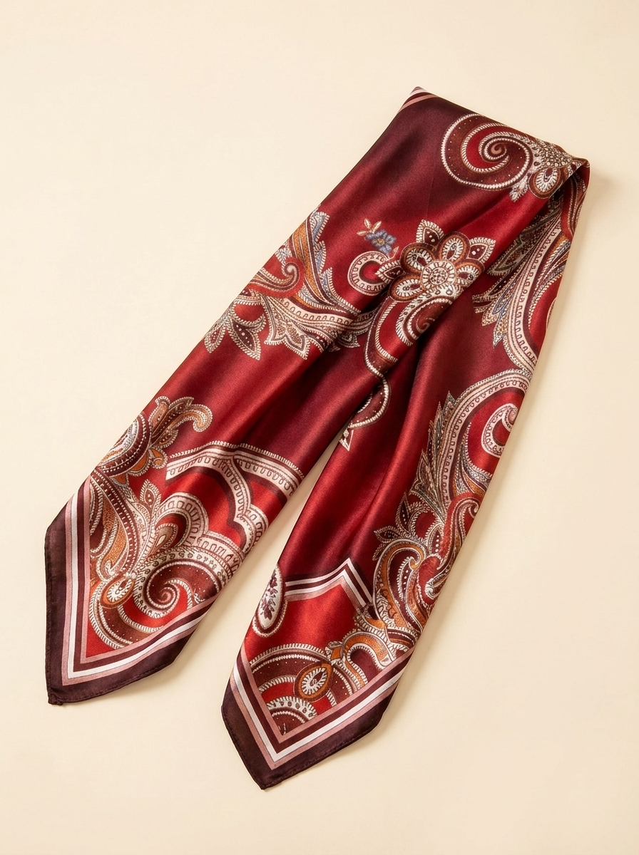 Vintage Paisley Scarf - Deep Red - Folded