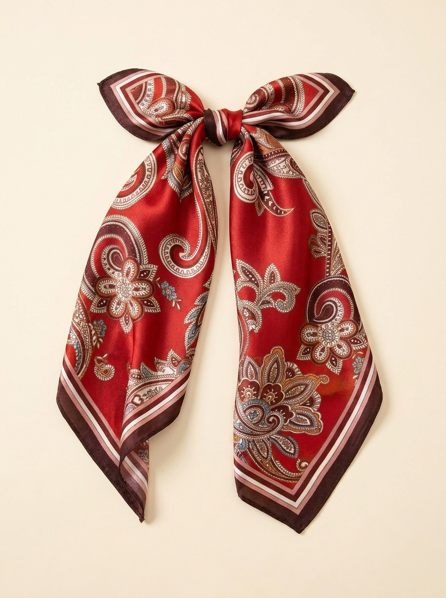 Vintage Paisley Scarf - Deep Red - Bow