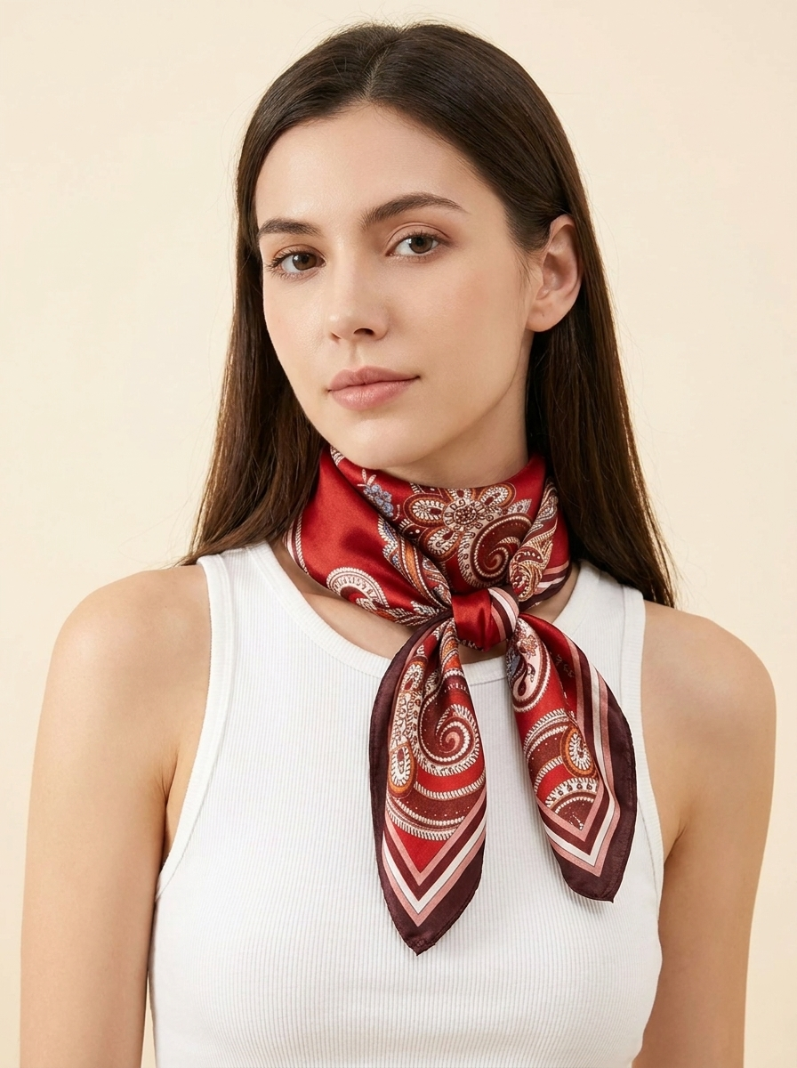 Vintage Paisley Scarf - Deep Red - Model