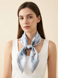 Floral Silk Scarf - Light Gray - Model