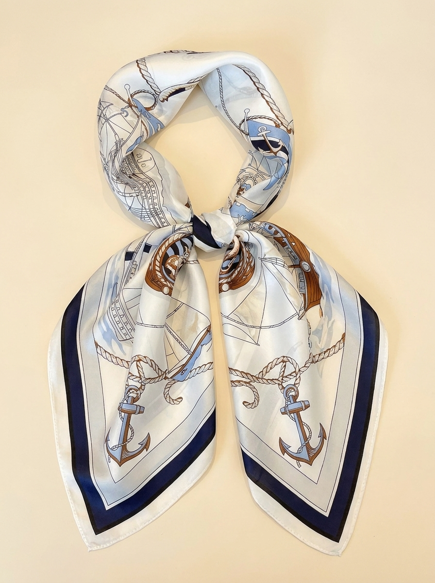Nautical Silk Scarf - Ivory - Knot