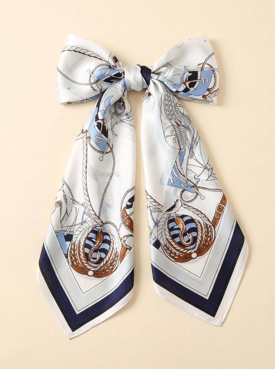 Nautical Silk Scarf - Ivory - Bow