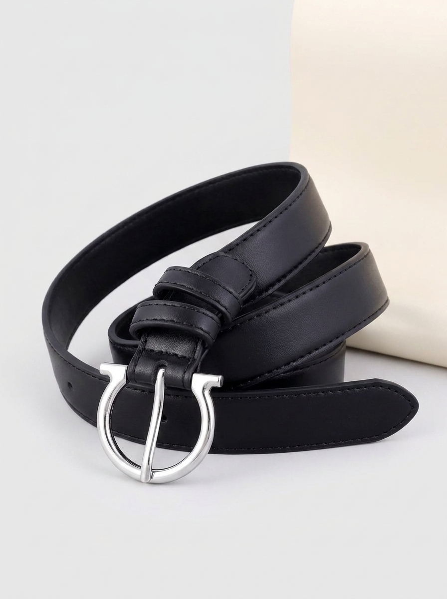 Buckle Leather Belt - Black