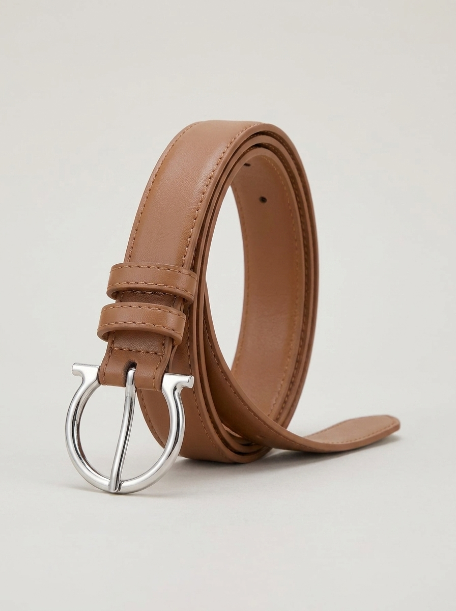 Buckle Leather Belt - Brown