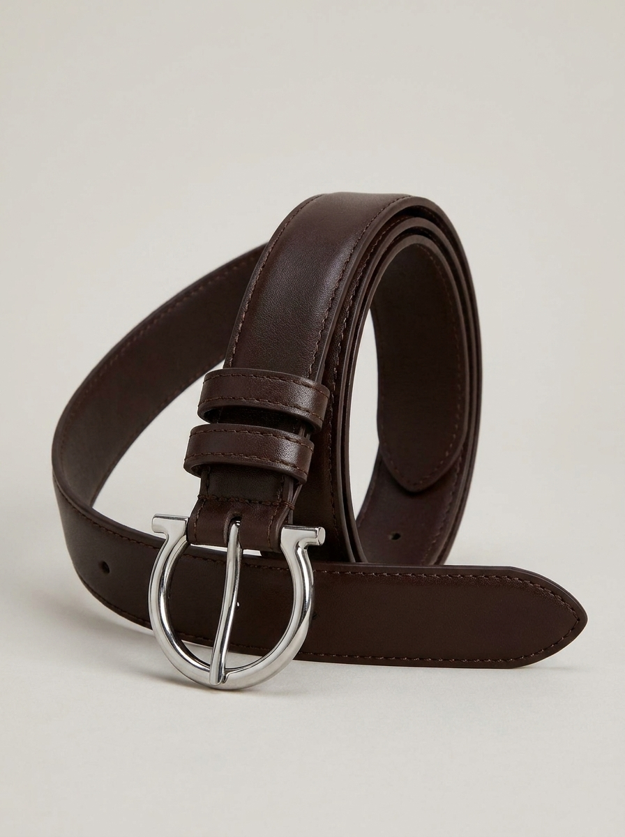 Buckle Leather Belt - Coffee Brown