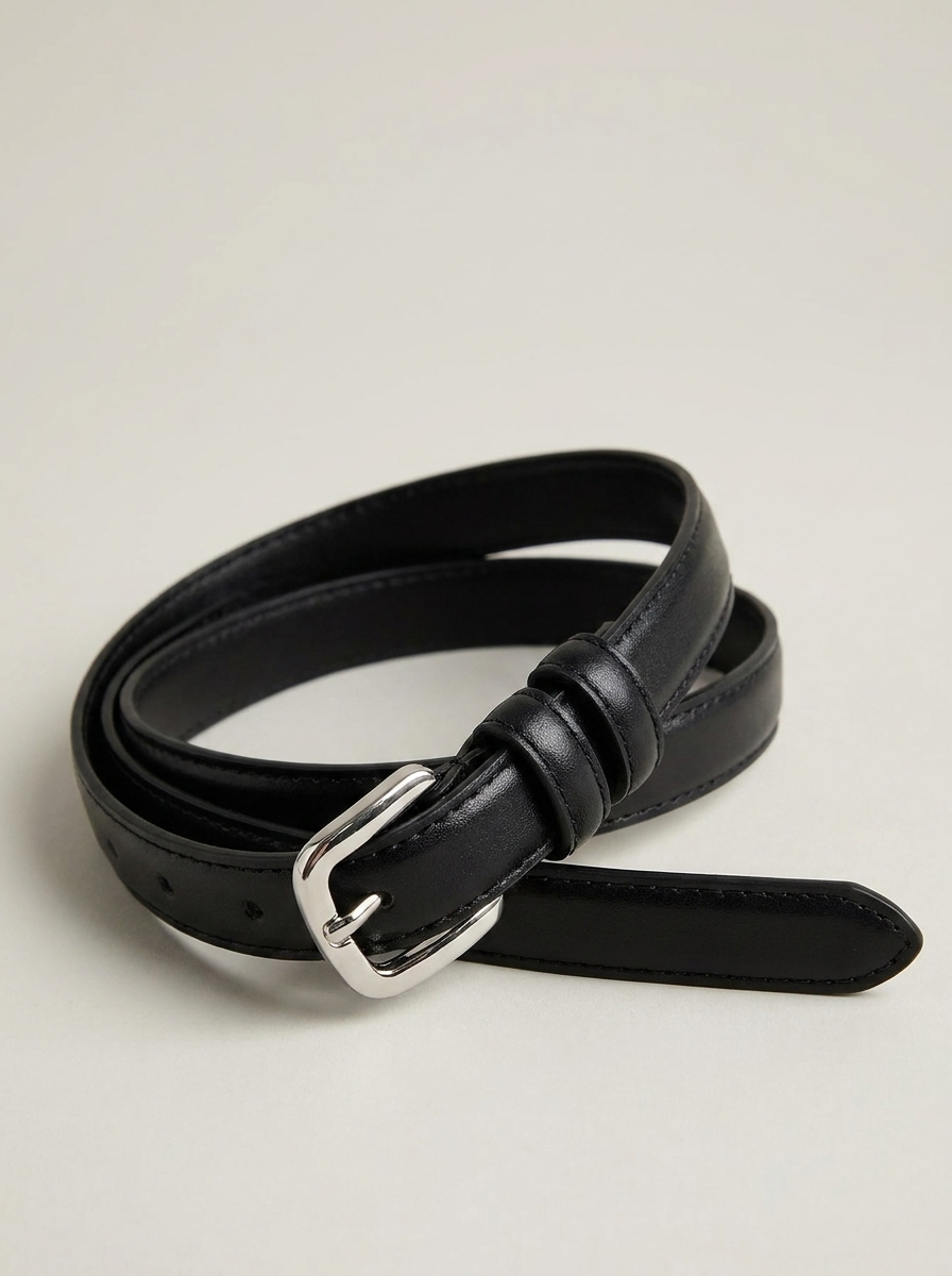 Skinny Classic Silver Belt - Black