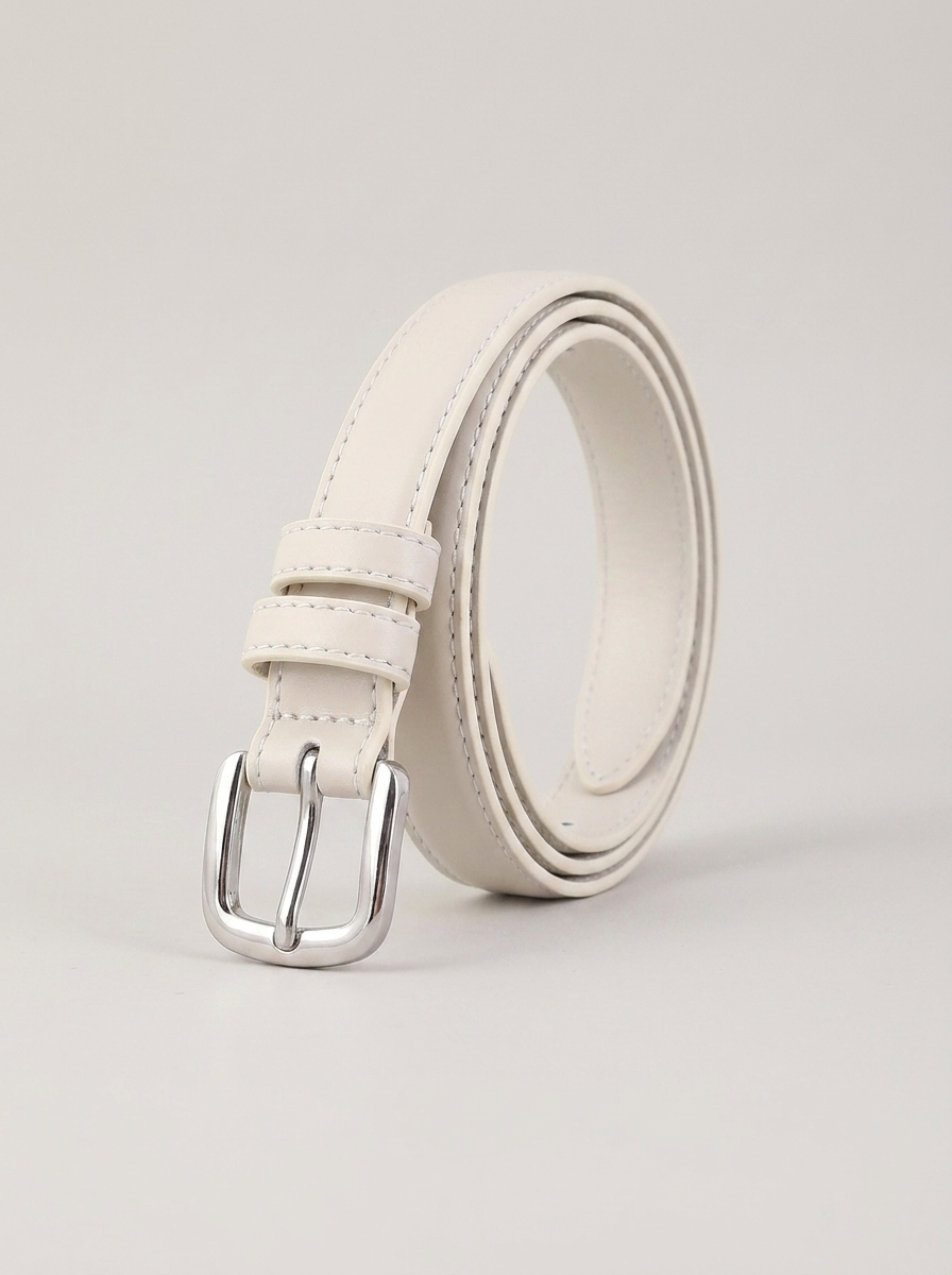 Skinny Classic Silver Belt - Ivory