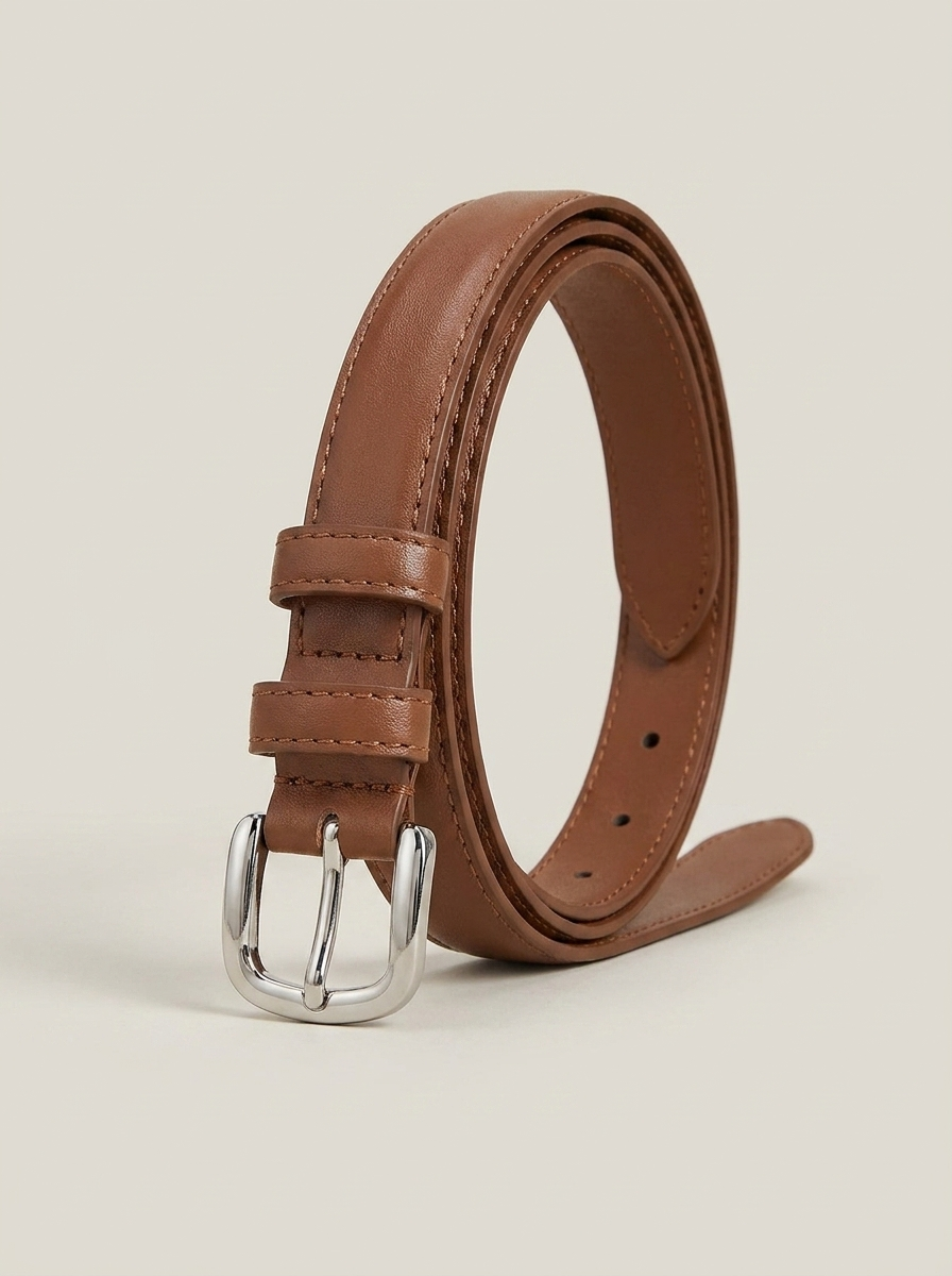 Skinny Classic Silver Belt - Brown
