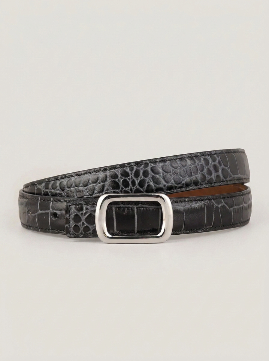 CleanGirlStore Croc Embossed Leather Belt - Black
