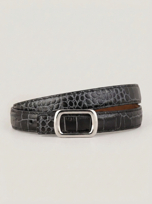 CleanGirlStore Croc Embossed Leather Belt - Black