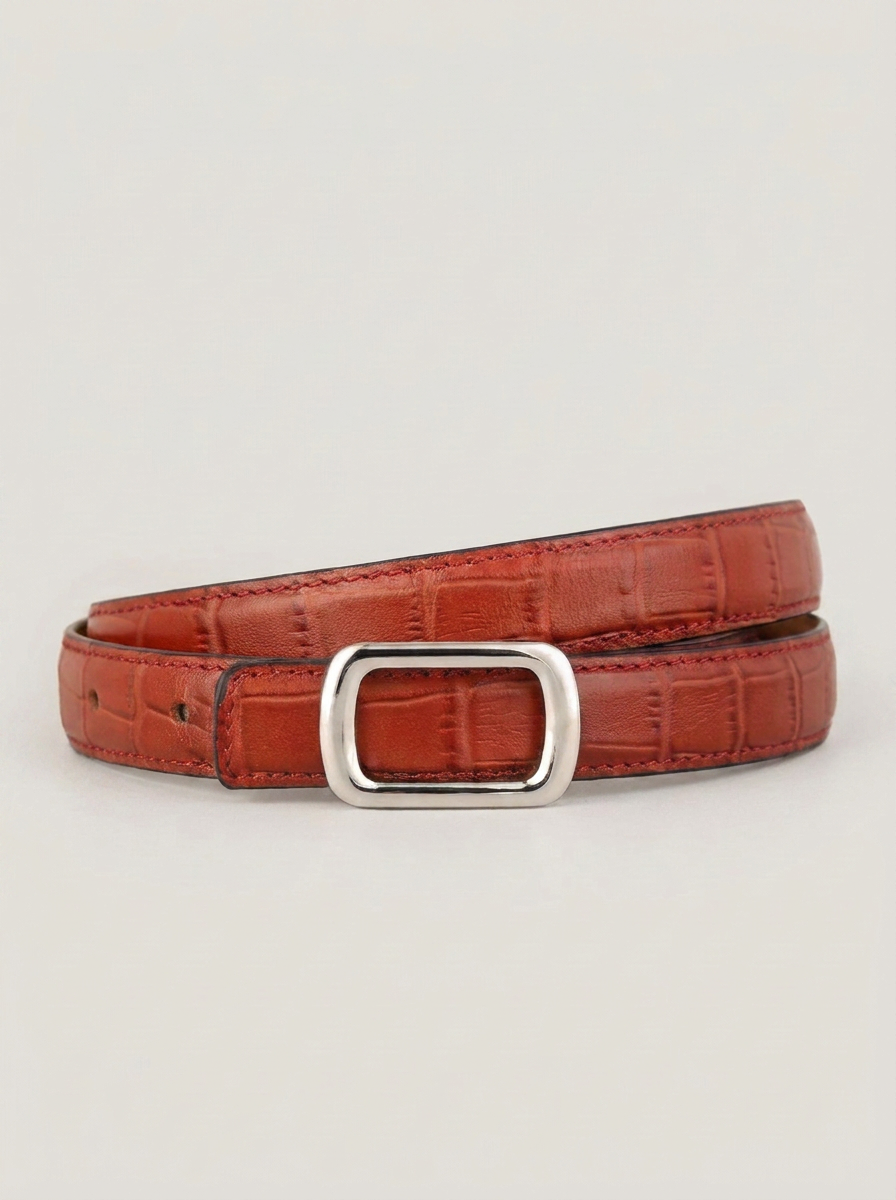 CleanGirlStore Croc Embossed Leather Belt - Red
