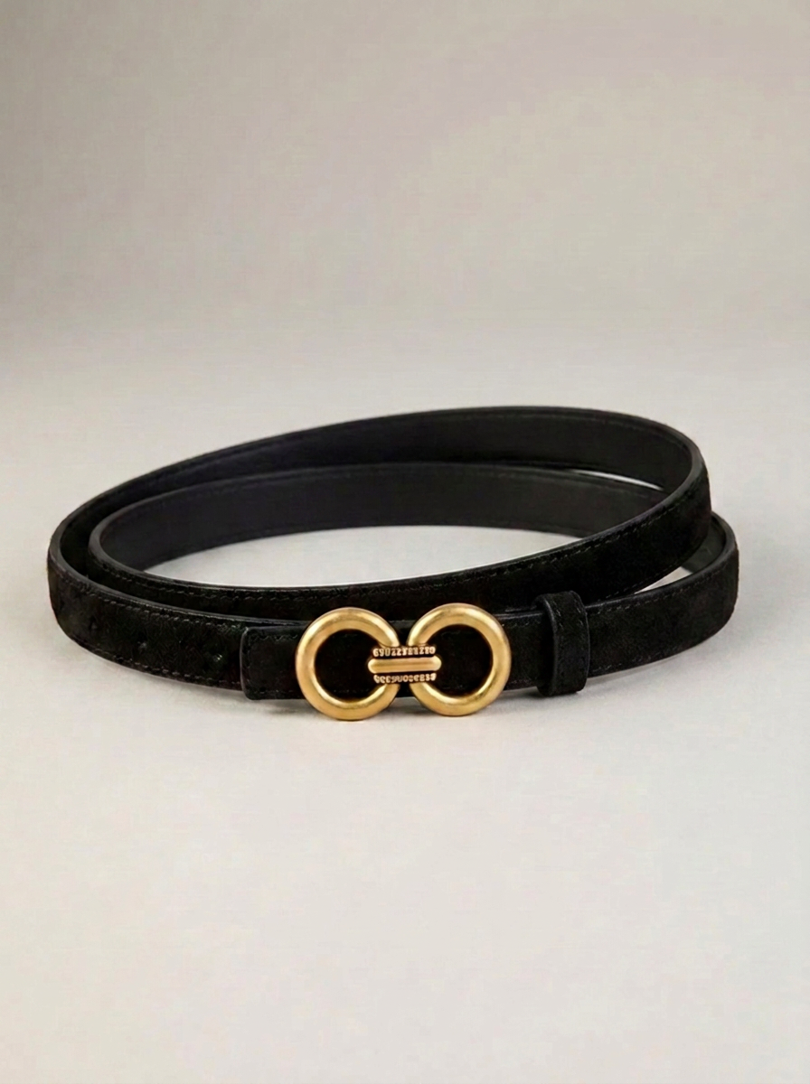 CleanGirlStore Double Circle Buckle Belt - Black