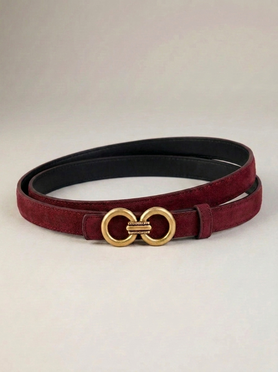 CleanGirlStore Double Circle Buckle Belt - Red