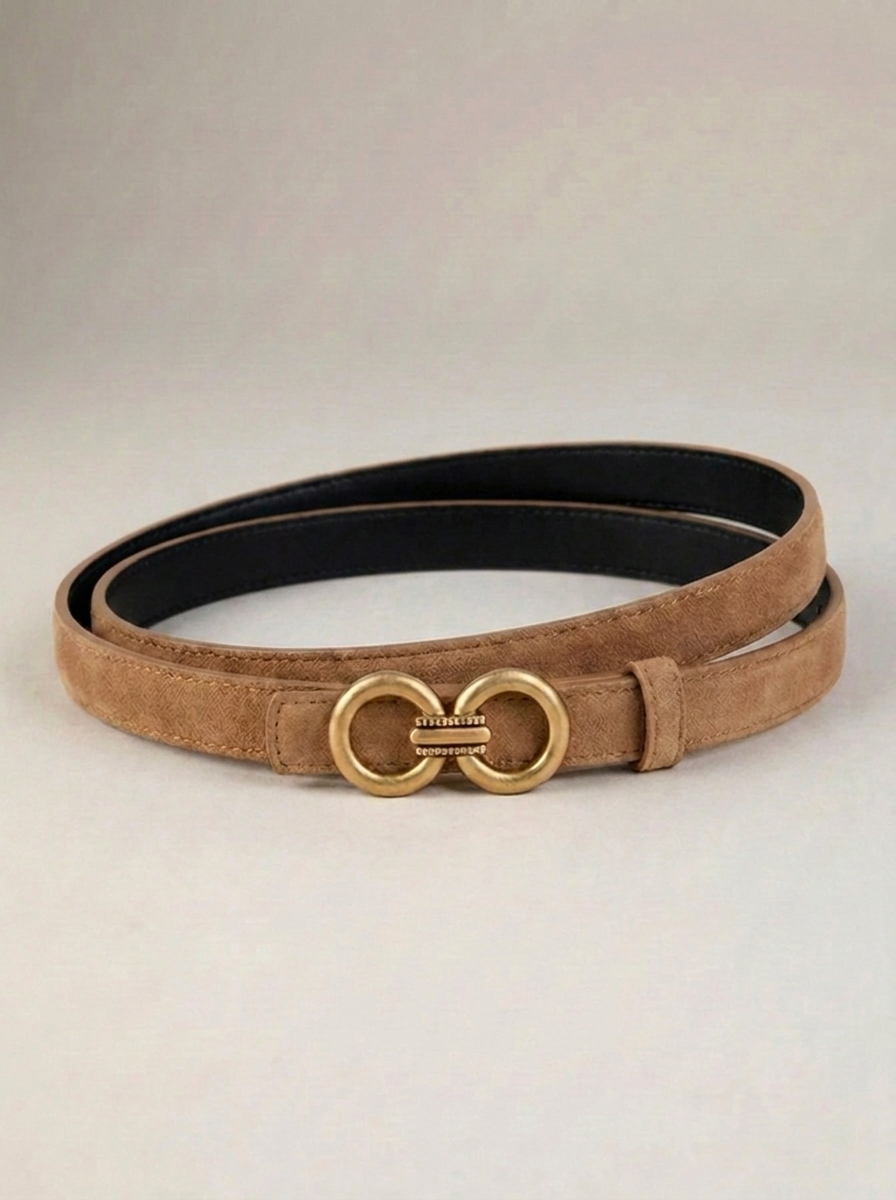 CleanGirlStore Double Circle Buckle Belt - Brown