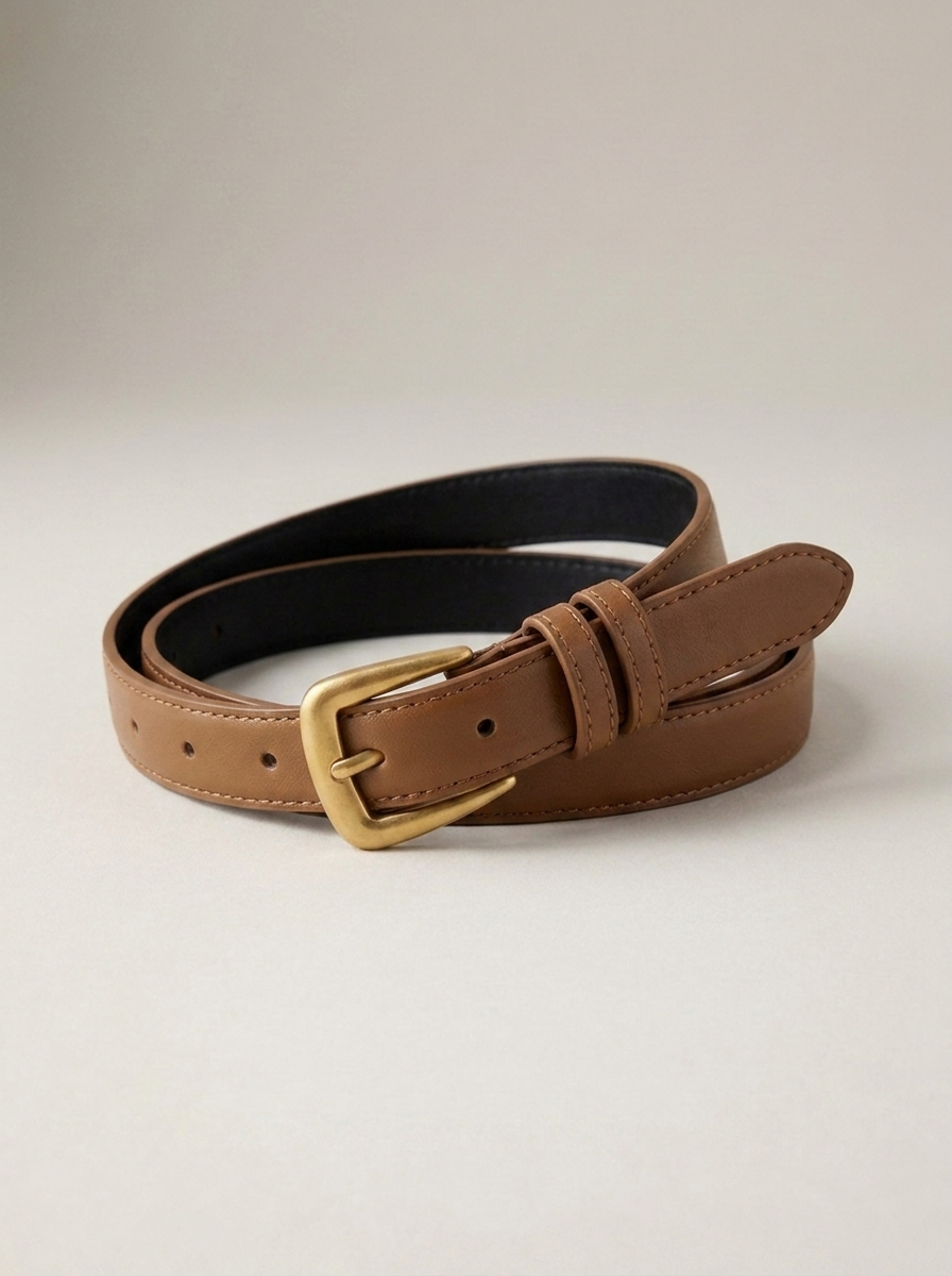 CleanGirlStore Skinny Gold Buckle Belt - Brown