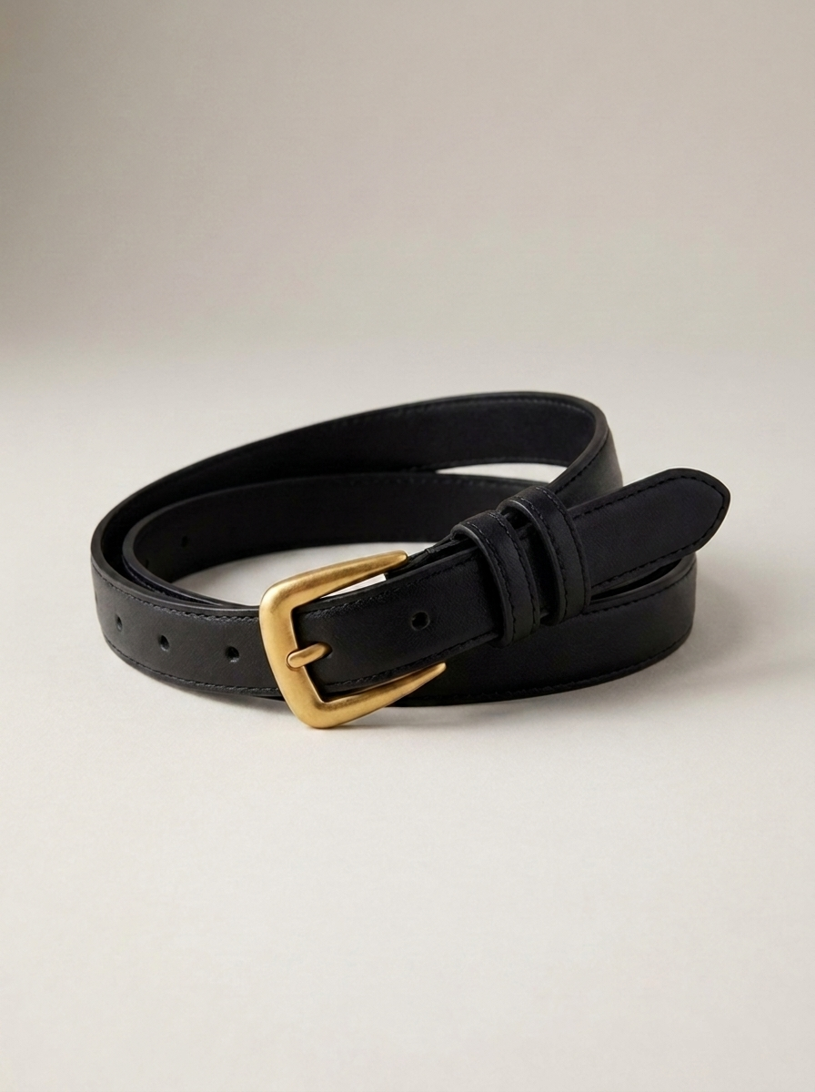 CleanGirlStore Skinny Gold Buckle Belt - Black