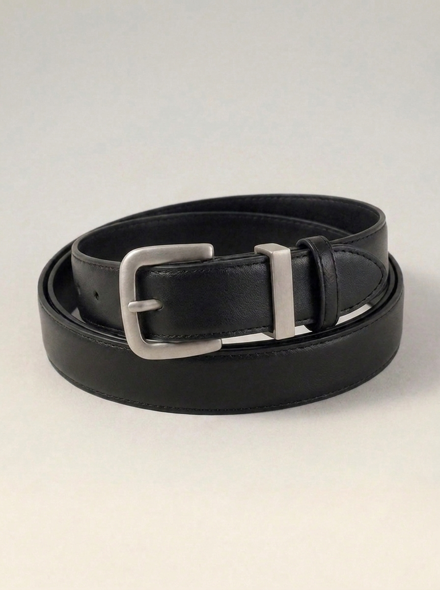 CleanGirlStore Silver Buckle Belt - Black