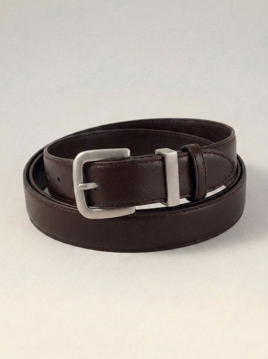 CleanGirlStore Silver Buckle Belt - Coffee Brown